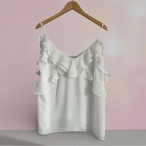 Joie White Silk-Feel Ruffle Camisole Blouse | Romantic Minimal 2026 Trend